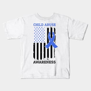 Child Abuse Awareness, American Flag, Blue Ribbon, Stop Child Abuse Kids T-Shirt